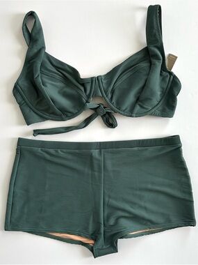 ✨Matching set✨ J.Crew Alhambra Green Ribbed Cross-back Underwire Bikini & Short